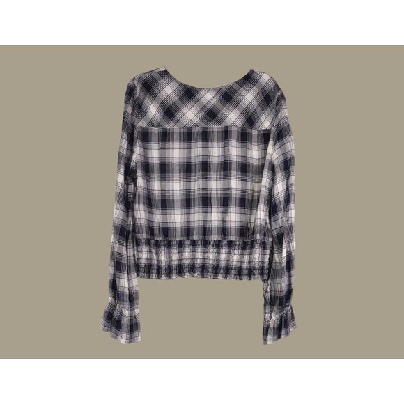 Blue Rain By Francescas Blue and White Plaid Button-Front Long Sleeve Top XL - Picture 2 of 6